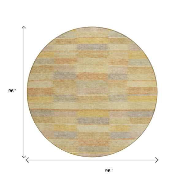 HomeRoots 5' Durable Wheat Beige and Gold Striped Area Rug - Stylish, Washable Design for Indoor & Outdoor Use 8' Round 615484