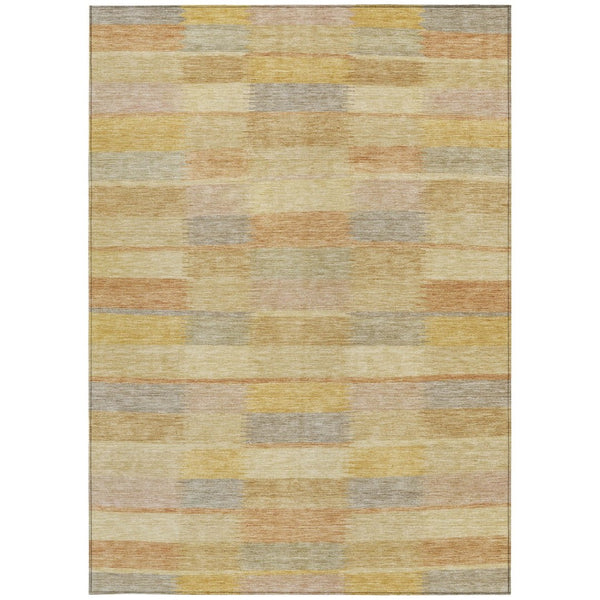 HomeRoots 5' Durable Wheat Beige and Gold Striped Area Rug - Stylish, Washable Design for Indoor & Outdoor Use 8' X 10' 615485