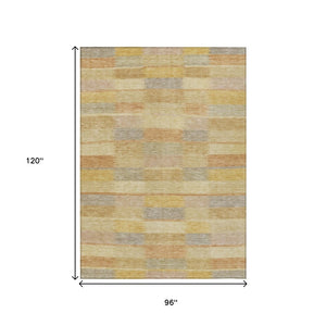 HomeRoots 5' Durable Wheat Beige and Gold Striped Area Rug - Stylish, Washable Design for Indoor & Outdoor Use 8' X 10' 615485