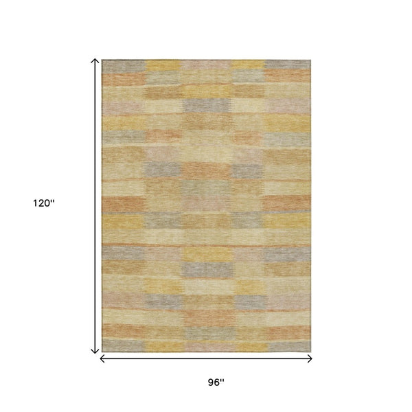 HomeRoots 5' Durable Wheat Beige and Gold Striped Area Rug - Stylish, Washable Design for Indoor & Outdoor Use 8' X 10' 615485