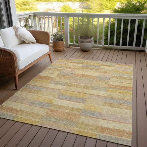 HomeRoots 5' Durable Wheat Beige and Gold Striped Area Rug - Stylish, Washable Design for Indoor & Outdoor Use 8' X 10' 615485