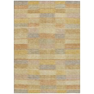 HomeRoots 5' Durable Wheat Beige and Gold Striped Area Rug - Stylish, Washable Design for Indoor & Outdoor Use 8' X 10' 615485