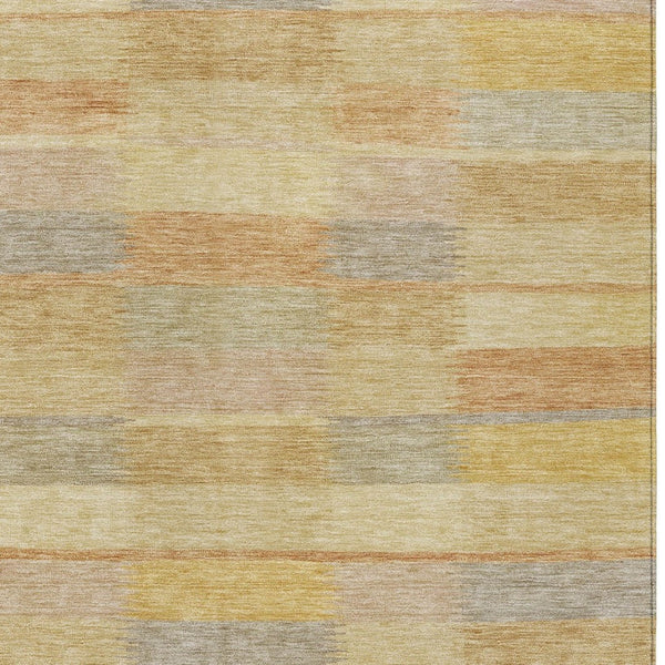 HomeRoots 5' Durable Wheat Beige and Gold Striped Area Rug - Stylish, Washable Design for Indoor & Outdoor Use 8' X 10' 615485