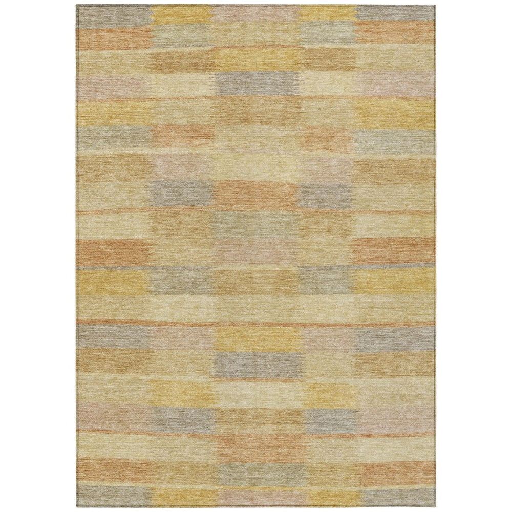 HomeRoots 9' Wheat Beige and Gold Striped Washable Area Rug for Indoor/Outdoor, Stain-Resistant, Durable Design 615486