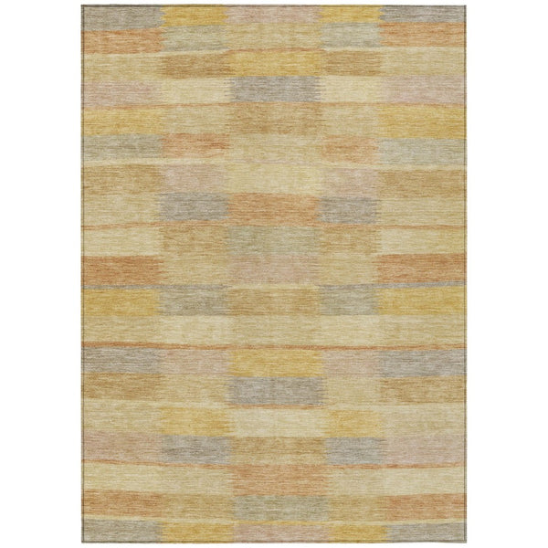 HomeRoots 5' Durable Wheat Beige and Gold Striped Area Rug - Stylish, Washable Design for Indoor & Outdoor Use 10' X 14' 615487