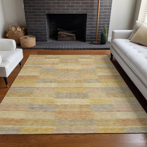HomeRoots 5' Durable Wheat Beige and Gold Striped Area Rug - Stylish, Washable Design for Indoor & Outdoor Use 10' X 14' 615487