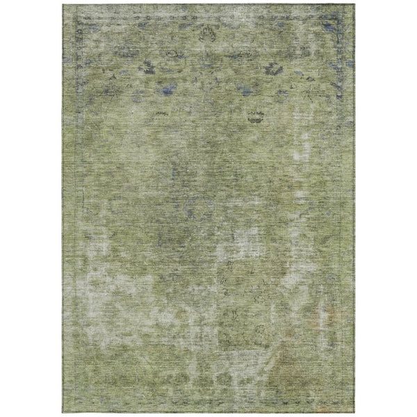 HomeRoots 5' Artichoke Green and Beige Abstract Indoor Outdoor Area Rug - Stylish, Washable, and Durable Design 5' X 8' 615489