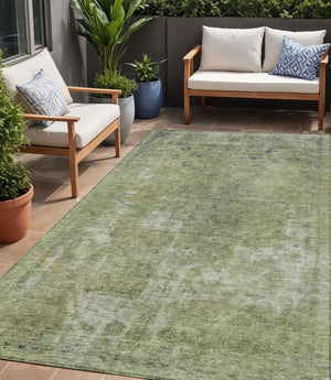 HomeRoots 5' Artichoke Green and Beige Abstract Indoor Outdoor Area Rug - Stylish, Washable, and Durable Design 5' X 8' 615489