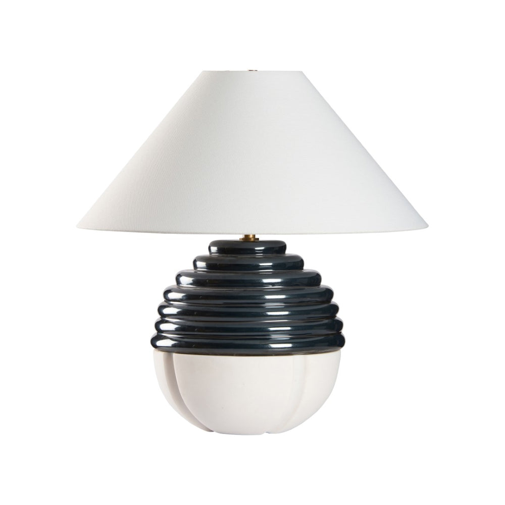 Wildwood Harwood Sculptural Table Lamp In Metallic Blue Glaze With Matte White Contrast — Modern 21.5" Ambiance 61549