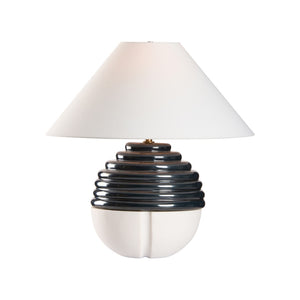Wildwood Harwood Sculptural Table Lamp In Metallic Blue Glaze With Matte White Contrast — Modern 21.5" Ambiance 61549