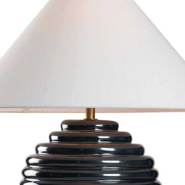 Wildwood Harwood Sculptural Table Lamp In Metallic Blue Glaze With Matte White Contrast — Modern 21.5" Ambiance 61549