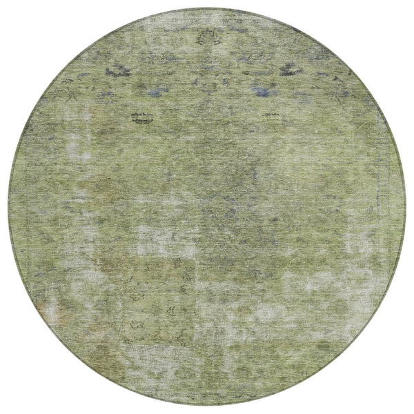 HomeRoots 5' Artichoke Green and Beige Abstract Indoor Outdoor Area Rug - Stylish, Washable, and Durable Design 8' Round 615490