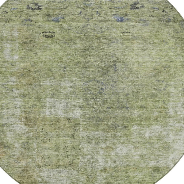 HomeRoots 5' Artichoke Green and Beige Abstract Indoor Outdoor Area Rug - Stylish, Washable, and Durable Design 8' Round 615490