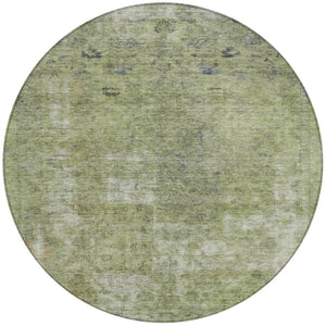 HomeRoots 5' Artichoke Green and Beige Abstract Indoor Outdoor Area Rug - Stylish, Washable, and Durable Design 8' Round 615490
