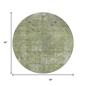 HomeRoots 5' Artichoke Green and Beige Abstract Indoor Outdoor Area Rug - Stylish, Washable, and Durable Design 8' Round 615490