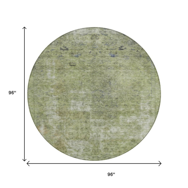 HomeRoots 5' Artichoke Green and Beige Abstract Indoor Outdoor Area Rug - Stylish, Washable, and Durable Design 8' Round 615490