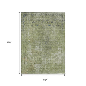 HomeRoots 5' Artichoke Green and Beige Abstract Indoor Outdoor Area Rug - Stylish, Washable, and Durable Design 8' X 10' 615491