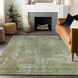 HomeRoots 5' Artichoke Green and Beige Abstract Indoor Outdoor Area Rug - Stylish, Washable, and Durable Design 8' X 10' 615491