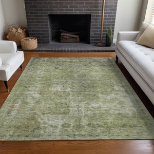HomeRoots 5' Artichoke Green and Beige Abstract Indoor Outdoor Area Rug - Stylish, Washable, and Durable Design 8' X 10' 615491