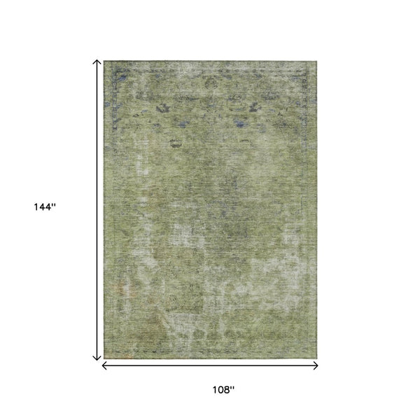 HomeRoots 5' Artichoke Green and Beige Abstract Indoor Outdoor Area Rug - Stylish, Washable, and Durable Design 9' X 12' 615492