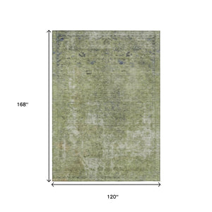 HomeRoots 5' Artichoke Green and Beige Abstract Indoor Outdoor Area Rug - Stylish, Washable, and Durable Design 10' X 14' 615493