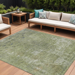 HomeRoots 5' Artichoke Green and Beige Abstract Indoor Outdoor Area Rug - Stylish, Washable, and Durable Design 10' X 14' 615493