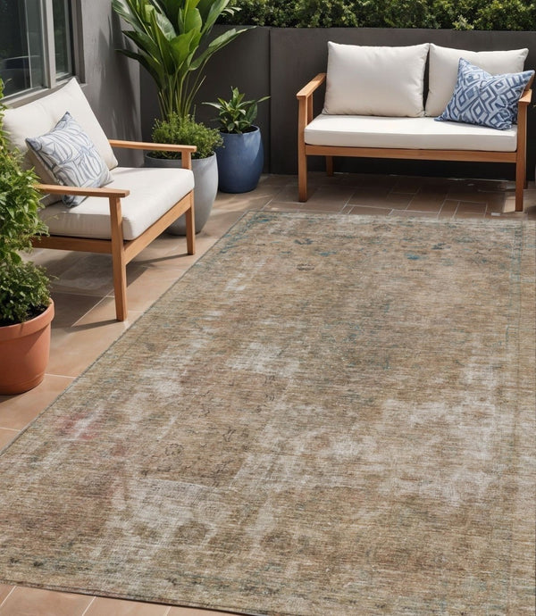 HomeRoots 5' Modern Beige and Taupe Abstract Washable Area Rug for Indoor and Outdoor Versatile Spaces 5' X 8' 615495