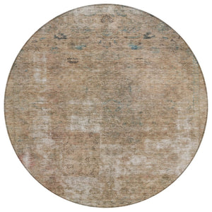 HomeRoots 5' Modern Beige and Taupe Abstract Washable Area Rug for Indoor and Outdoor Versatile Spaces 8' Round 615496