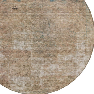 HomeRoots 5' Modern Beige and Taupe Abstract Washable Area Rug for Indoor and Outdoor Versatile Spaces 8' Round 615496