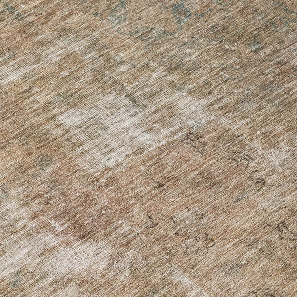 HomeRoots 5' Modern Beige and Taupe Abstract Washable Area Rug for Indoor and Outdoor Versatile Spaces 8' Round 615496