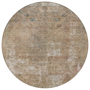 HomeRoots 5' Modern Beige and Taupe Abstract Washable Area Rug for Indoor and Outdoor Versatile Spaces 8' Round 615496