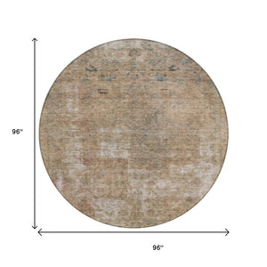 HomeRoots 5' Modern Beige and Taupe Abstract Washable Area Rug for Indoor and Outdoor Versatile Spaces 8' Round 615496