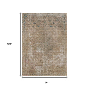HomeRoots 5' Modern Beige and Taupe Abstract Washable Area Rug for Indoor and Outdoor Versatile Spaces 8' X 10' 615497