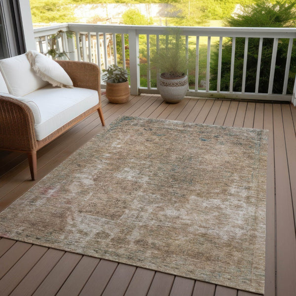 HomeRoots 5' Modern Beige and Taupe Abstract Washable Area Rug for Indoor and Outdoor Versatile Spaces 8' X 10' 615497