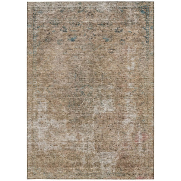 HomeRoots 5' Modern Beige and Taupe Abstract Washable Area Rug for Indoor and Outdoor Versatile Spaces 9' X 12' 615498
