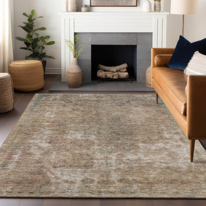 HomeRoots 5' Modern Beige and Taupe Abstract Washable Area Rug for Indoor and Outdoor Versatile Spaces 9' X 12' 615498