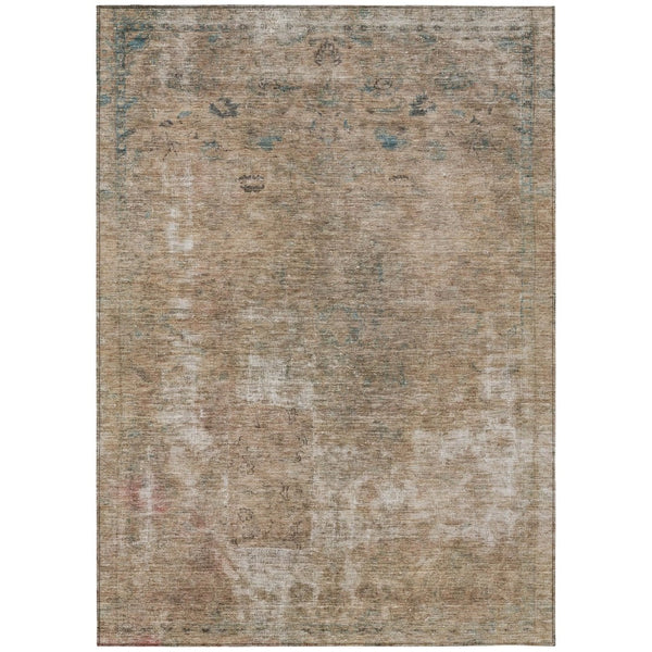 HomeRoots 5' Modern Beige and Taupe Abstract Washable Area Rug for Indoor and Outdoor Versatile Spaces 10' X 14' 615499