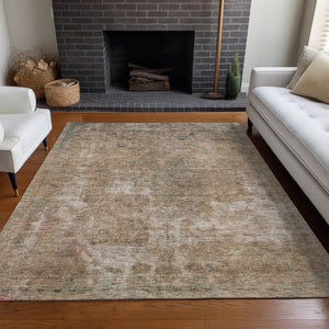 HomeRoots 5' Modern Beige and Taupe Abstract Washable Area Rug for Indoor and Outdoor Versatile Spaces 10' X 14' 615499