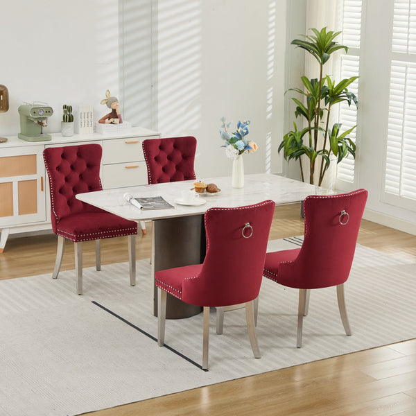 English Elm Nikki Velvet Tufted Dining Chair with Chrome Legs, Nailhead Trim, Plush High-Rebound Seat Comfort WINE RED W1143P369090