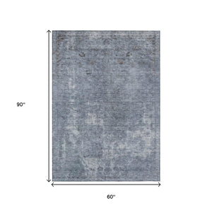 HomeRoots 5' Blue and Gray Abstract Area Rug - Washable, Stain-Resistant, Perfect for Indoor and Outdoor Spaces 5' X 8' 615501
