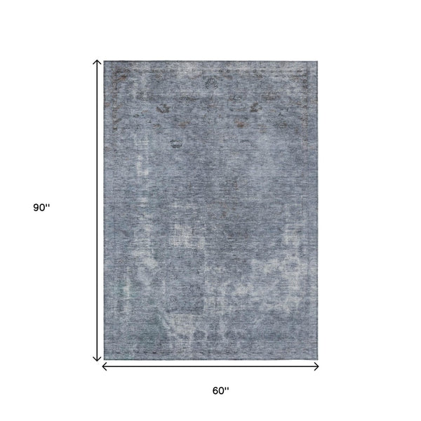 HomeRoots 5' Blue and Gray Abstract Area Rug - Washable, Stain-Resistant, Perfect for Indoor and Outdoor Spaces 5' X 8' 615501
