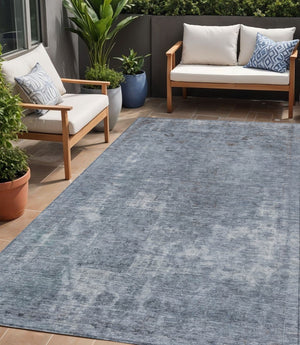 HomeRoots 5' Blue and Gray Abstract Area Rug - Washable, Stain-Resistant, Perfect for Indoor and Outdoor Spaces 5' X 8' 615501
