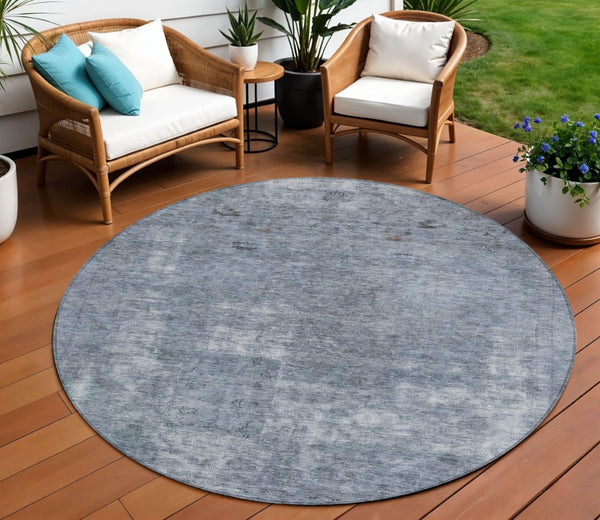 HomeRoots 5' Blue and Gray Abstract Area Rug - Washable, Stain-Resistant, Perfect for Indoor and Outdoor Spaces 8' Round 615502