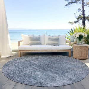 HomeRoots 5' Blue and Gray Abstract Area Rug - Washable, Stain-Resistant, Perfect for Indoor and Outdoor Spaces 8' Round 615502
