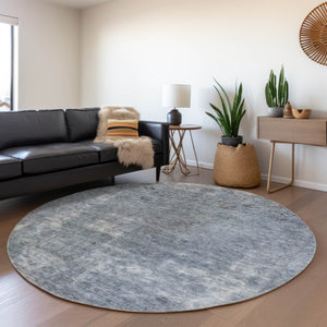 HomeRoots 5' Blue and Gray Abstract Area Rug - Washable, Stain-Resistant, Perfect for Indoor and Outdoor Spaces 8' Round 615502