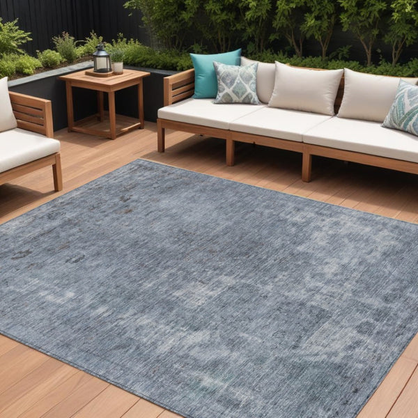 HomeRoots 5' Blue and Gray Abstract Area Rug - Washable, Stain-Resistant, Perfect for Indoor and Outdoor Spaces 10' X 14' 615505