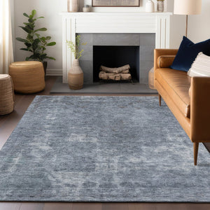 HomeRoots 5' Blue and Gray Abstract Area Rug - Washable, Stain-Resistant, Perfect for Indoor and Outdoor Spaces 10' X 14' 615505