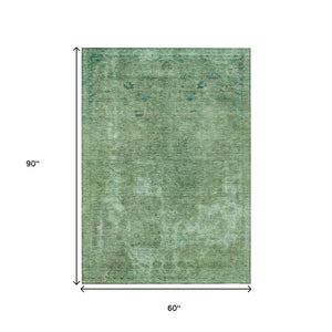 HomeRoots 5' Abstract Sage & Mint Green Area Rug - Stylish, Washable, Indoor/Outdoor, Durable & Easy-Care Design 5' X 8' 615507