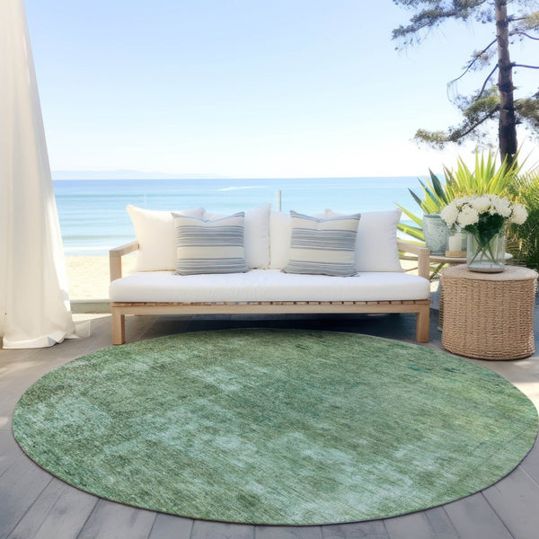 HomeRoots 5' Abstract Sage & Mint Green Area Rug - Stylish, Washable, Indoor/Outdoor, Durable & Easy-Care Design 8' Round 615508