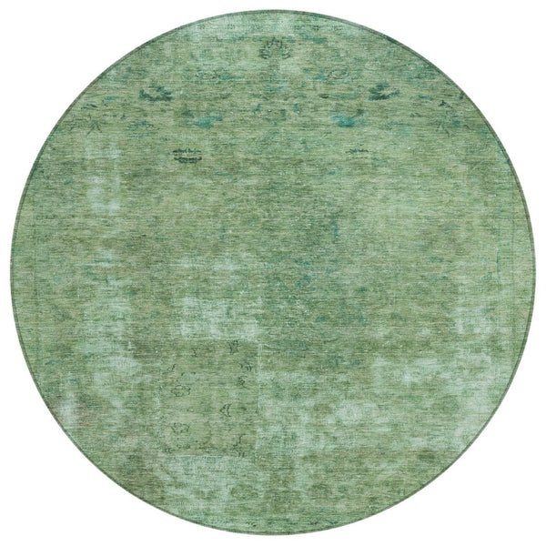 HomeRoots 5' Abstract Sage & Mint Green Area Rug - Stylish, Washable, Indoor/Outdoor, Durable & Easy-Care Design 8' Round 615508